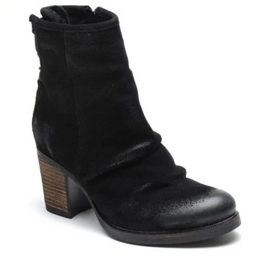 Bos & co Barlow boots black leather suede lace up back‎ heels